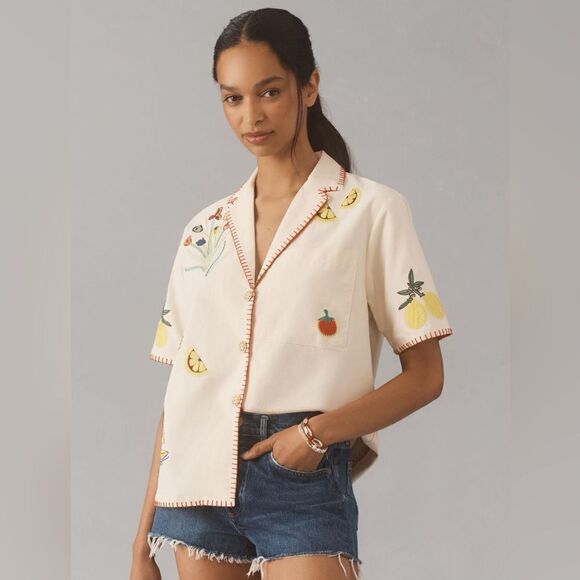 HUNTER BELL Polly Embroidered Camp Shirt NWT - Picture 1 of 16